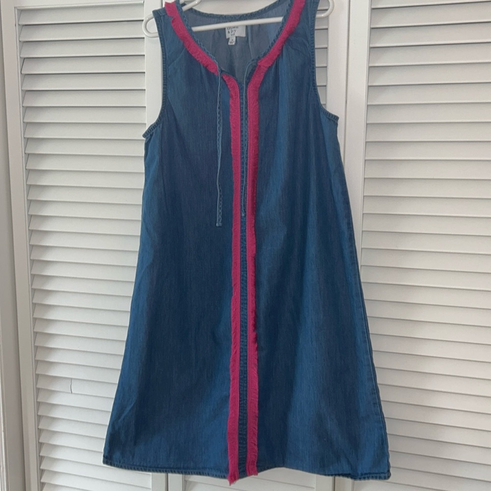 Girls Size 12 Sleeveless Denim Pink Fringe Dress